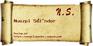 Nuszpl Sándor névjegykártya